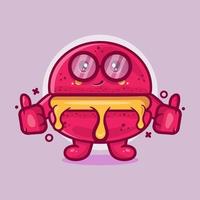 cute macaron bakery character mascot with thumb up hand gesture isolated cartoon in flat style design vector