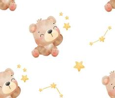 pattern seamless background cute teddy bear with stars animal watercolor cartoon illustration vector