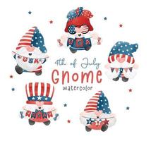 set of 4th of July Gnomes holding USA Flag banner garland element, Independence day element.Digital painting watercolor cartoon vector