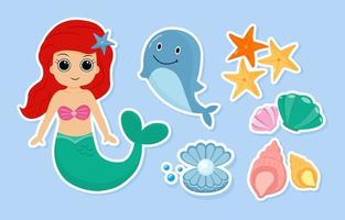 Fantasy Mermaid Sticker Set Collection Design vector