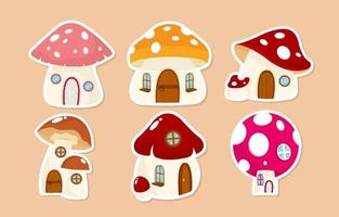Fantasy World Mushroom House Sticker Set Collection Design vector