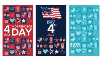 4th July American Independence Day. USA Freedom with flag, fireworks geometric vector illustration.