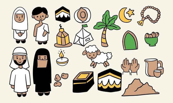 Hajj, pilgrimage, and Eid al Adha vector element big set collection