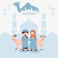 feliz eid al adha niño musulmán vector