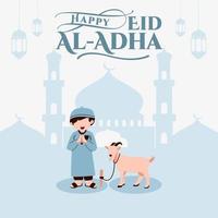 Happy Eid al adha Muslim kid vector