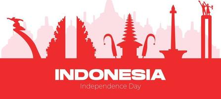 Indonesia Independence Day With Landmark Flat vector