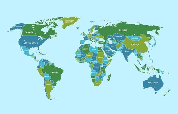 Green and Blue Political Map of the World