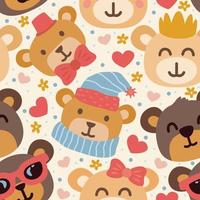 Cute Teddy Bear Cartoon Character Seamless Pattern Background vector