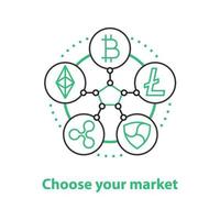 Choosing market segment concept icon. Cryptocurrency business strategy idea thin line illustration. Vector isolated outline drawing