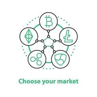 Choosing market segment concept icon. Cryptocurrency business strategy idea thin line illustration. Vector isolated outline drawing