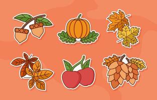 conjunto de pegatinas florales de otoño natural vector