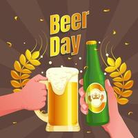 Glass and Bottle Toast on Beer Day vector