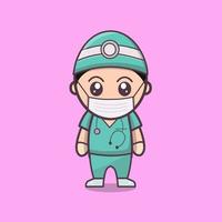 Cute surgeon character.  Healthcare, injection and medical specialist , Doctor Mascot Concept. Vector illustration in character design. Cartoon design for t shirt print, icon, logo, label, or sticker.