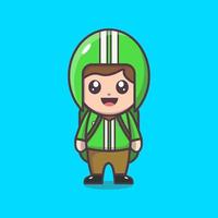 Driver online motorcycle flat vector cartoon art illustration. Delivery customer order through application. Wearing green clothes.