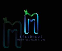 Initial logo letter M with gradient green leaf and blue water template. Vector design template elements for your ecology application or corporate identity.