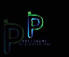 Initial logo letter P with gradient green leaf and blue water template. Vector design template elements for your ecology application or corporate identity.