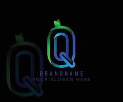 Initial logo letter Q with gradient green leaf and blue water template. Vector design template elements for your ecology application or corporate identity.