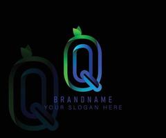 Initial logo letter Q with gradient green leaf and blue water template. Vector design template elements for your ecology application or corporate identity.