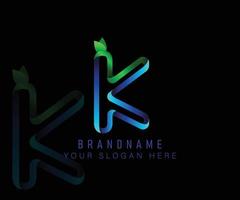 Initial logo letter K with gradient green leaf and blue water template. Vector design template elements for your ecology application or corporate identity.