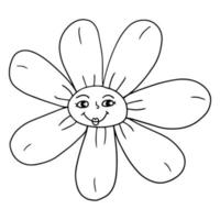 Groovy Smiley Hippie Flower. Positive 70s retro smiling daisy flower print. vector