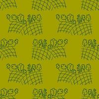 Cute freehand drawing of green field seamless pattern, rustic background. Environment card, rural landscape. vector