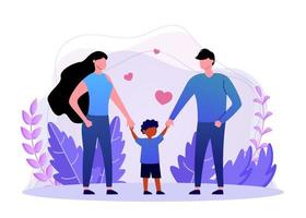 feliz familia interracial con adoptados vector