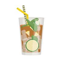 Summer alcoholic drink, tropical cocktail. Long island. Beach party concept. Flat vector illustration.