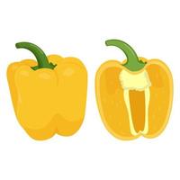 Half of cute yellow pepper isolated on white background. Flat vector illustration