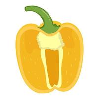 Half of cute yellow pepper isolated on white background. Flat vector illustration.