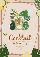 Summer alcoholic drink, tropical cocktail. Long island. Beach party concept. Beautiful greeting card, invitation for summer party. Flat vector illustration.