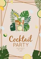 bebida alcohólica de verano, cóctel tropical. isla Grande. concepto de fiesta en la playa. hermosa tarjeta de felicitación, invitación para la fiesta de verano. ilustración vectorial plana. vector