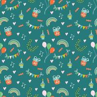 Cute birthday seamless pattern. Abstract print for kids party and baby shower. Vector background for decorating nursery, fabric, wrapping paper.