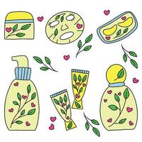vector set of cosmetics in the doodle illustration style.