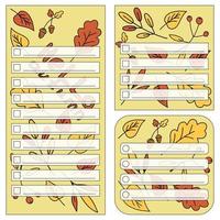 un conjunto de plantillas de planificador de otoño con ilustraciones para notas, ideas, planes y seguimiento de presupuesto. vector