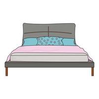 A bed with a blue pillow, a blanket and a sheet on a white background. vector double bed.