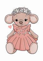 Mouse in pink dress with flowers vector illustration