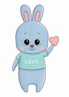 Cute little rabbit in t-shirt with heart vector illustration