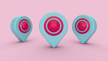 Sky Blue map pointer or location pin symbol isolated on pastel pink background. cute minimal style. 3d illustration