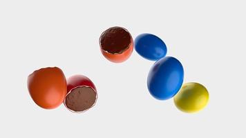 Colorful chocolate Coated candies stuffed with melted chocolate Falling on white background 3d illustration photo