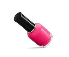 Round glossy nail polish bottle with cap. Realistic packaging mockup template. Front view. 3d illustration photo