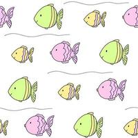 Cute fish sea pattern pastel colors line doodle. Seamless background ocean. Textiles for children. Minimalism paper scrapbook for kids, bathroom. vector