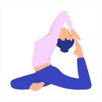 mujer en posturas de yoga. ilustración vectorial en estilo de dibujos animados. vector