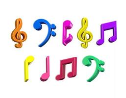 Set of Colorful Music Notes isolated on white background 3d Rendering photo