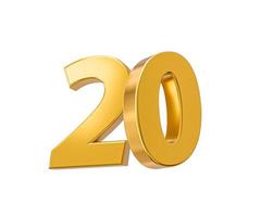20 de descuento en oferta. por ciento de oro aislado sobre fondo blanco celebración del 20 aniversario números dorados 3d ilustración 3d foto