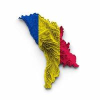 Moldova Map Moldova Flag Shaded relief Color Height map on white Background 3d illustration photo