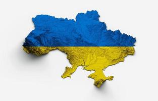 mapa de ucrania bandera de ucrania mapa de altura de color de relieve sombreado sobre fondo blanco ilustración 3d foto