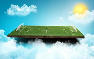 campo de fútbol y pelota de fútbol, hierba verde, realista, fondo blanco, ilustración 3d foto