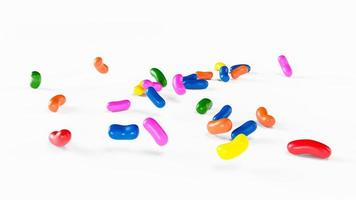 Delicious color jelly beans falling on white background color chewy Jelly Beans 3d illustration photo