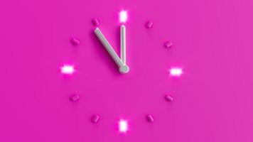 cuenta regresiva de año nuevo rosa 3d hora del reloj 5 minutos a las 12 en punto. pm am 11 55 aguja plateada dial retroiluminado luz 3d ilustración foto