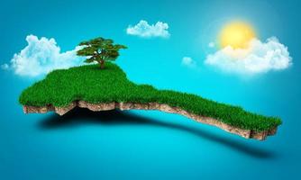 Eritrea Map, Realistic 3D Map of Eritrea Clouds Tree sun rays on bright blue Sky 3d illustration photo